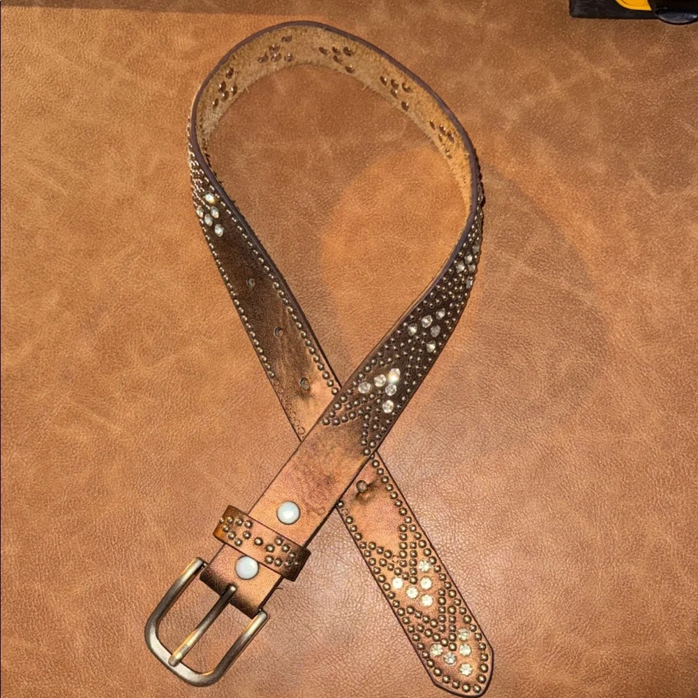 Boot Barn Brown Studded Rhinestone Leather Girls Belt